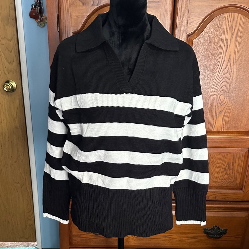 Black and White Striped Womens Sweater